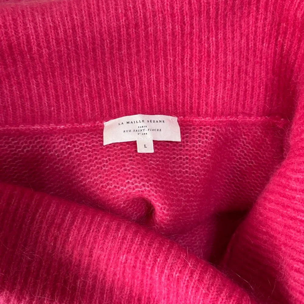 Sezane Aurore Jumper Pop Pink Knit Wool Off Shoulder Sweater - Picture 9 of 9
